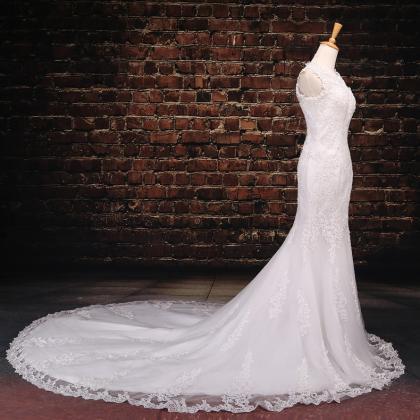 2016 Wedding Dresses Scoop Sleeveless Mermaid Lace..