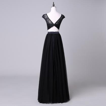 Black Two Piece A-line Long Prom Dr..