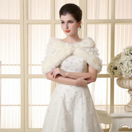 Wedding Faux Fur Ivory Bridal Prom Shawl Wrap..