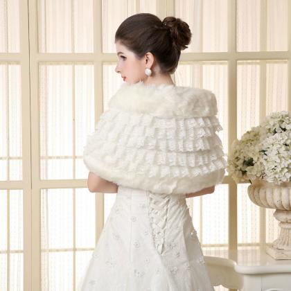 Wedding Faux Fur Ivory Bridal Prom Shawl Wrap..