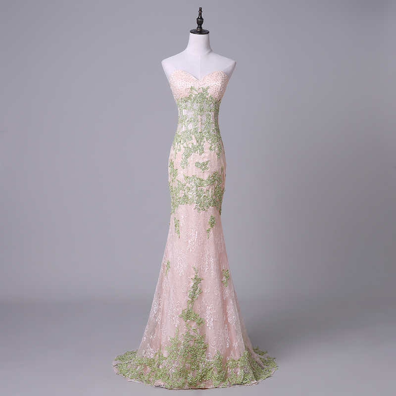 pink and green evening gown