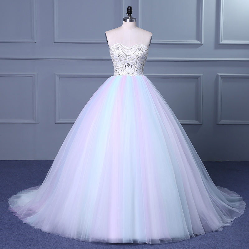 Strapless Sweetheart Colorful Wedding Gown With Sweep Train