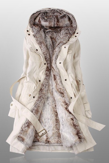 Beige Parka With Faux Fur Inner Faux Fur Lined Thicker Coat With Hat