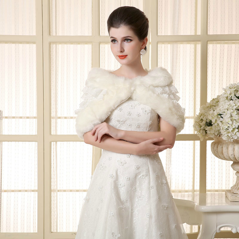 Wedding Faux Fur Ivory Bridal Prom Shawl Wrap Jacket Shrug Bolero Cape Ready To Ship