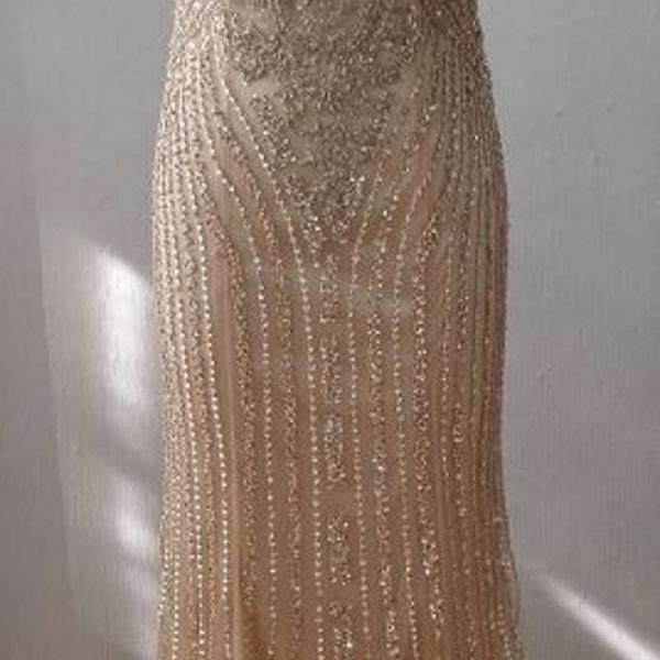 Luxury Heavily Beaded Formal Evening Dresses Formal Dress Gown Evening Prom Dress Silver Dress